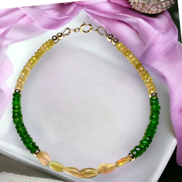 18K Solid Gold Bracelet | 15.5 Carats Natural Welo Opals & Untreated Tourmaline - Picture 10 of 12